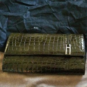 BCBG MAXAZRIA olive green patent leather  clutch